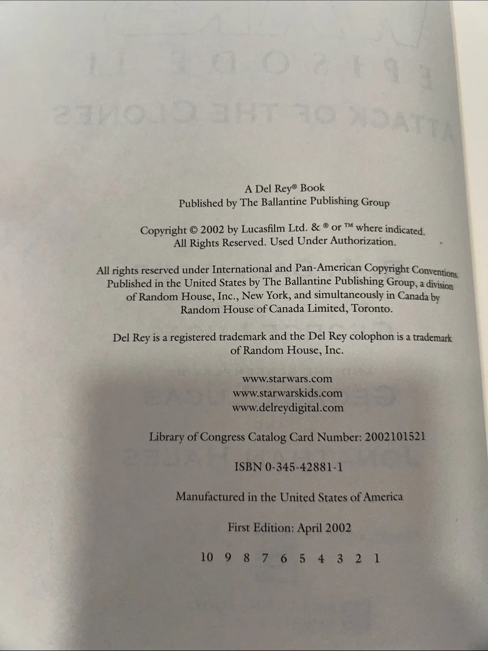 Star Wars Episode II Attack of the Clones First Edition First Printing Hardcover